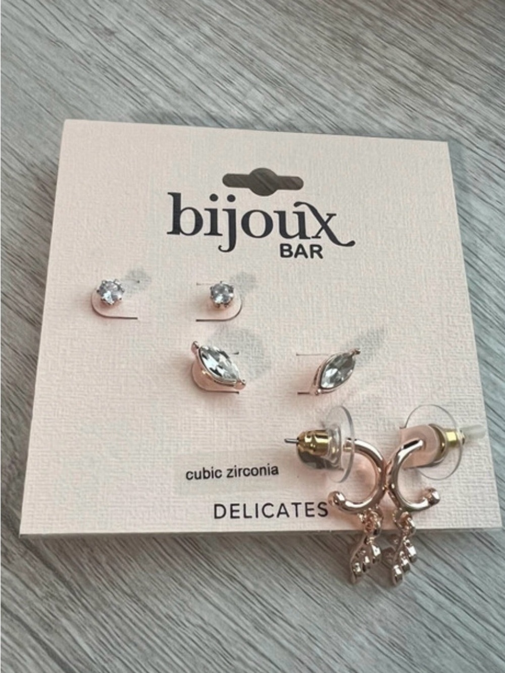 5/$25 Bijoux Bar Silver Cubic Zirconia Earring Set - Clear/rose gold